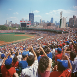 Baseball fans cheering from the stands